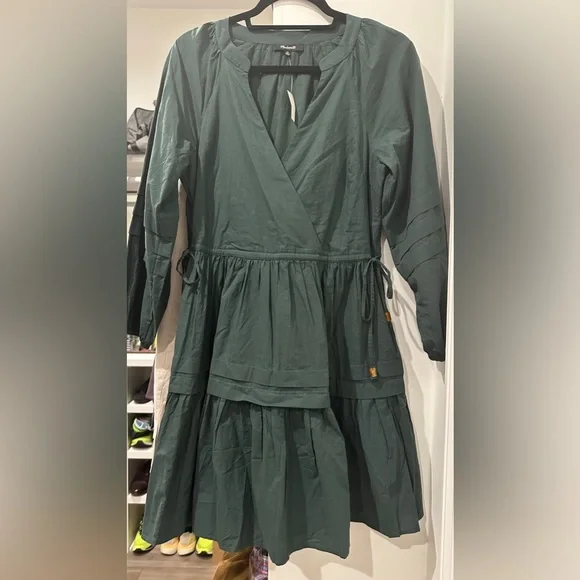 madewell green dress Puff Sleeve Tiered by Crosshatch Puff Madewell Square Neck Midi Dress